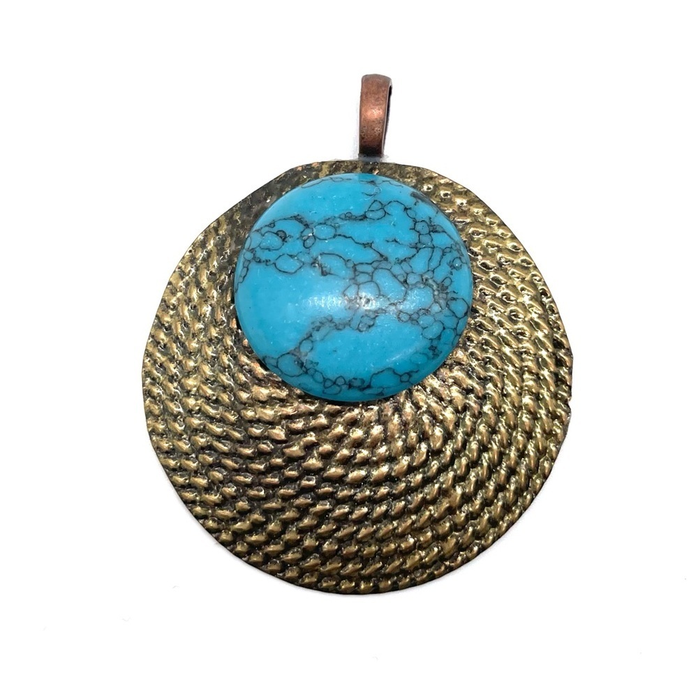 Turquoise on Gold Tone Sphere Pendant